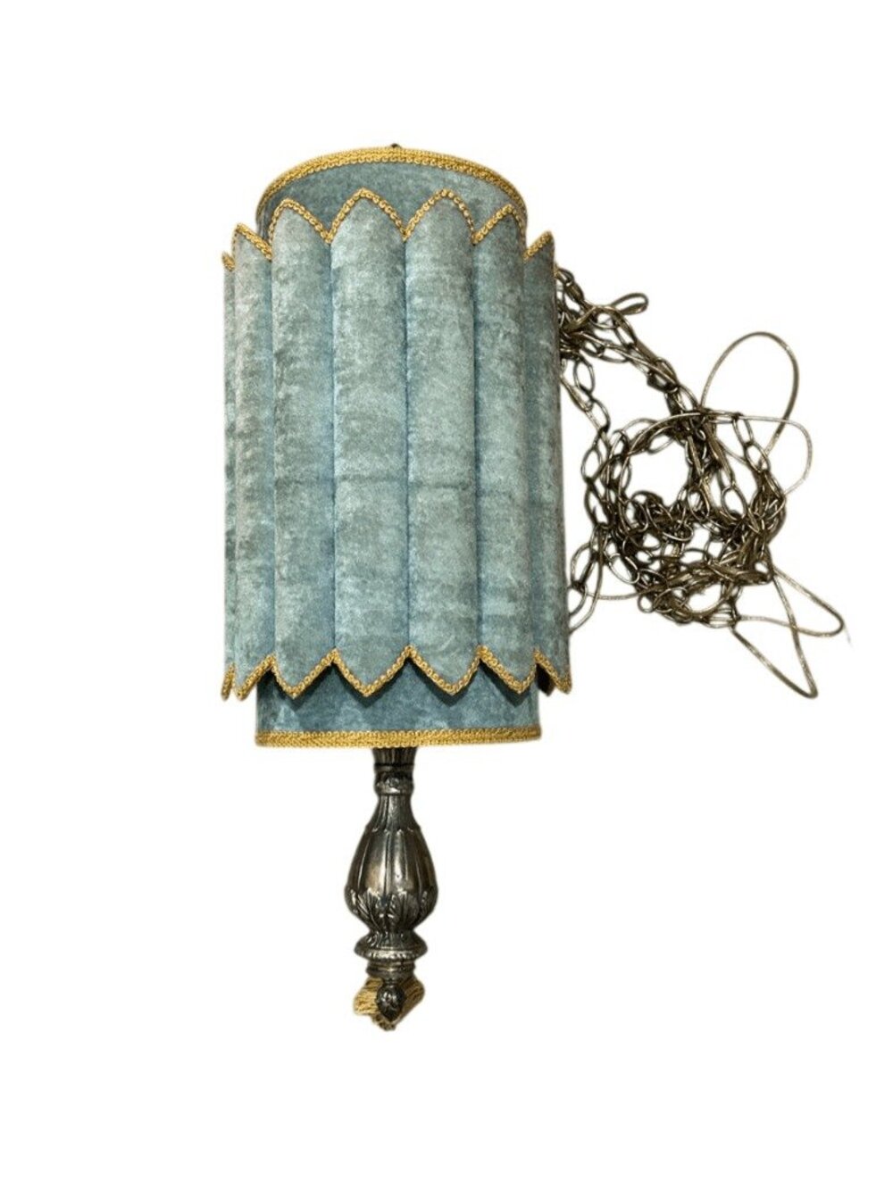 Vintage Boho Style Velvet Teal & Bronze Hanging Pendant Light